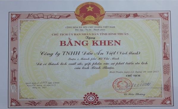 VietMark vinh dự nhận bằng khen của Chủ Tịch UBND Tỉnh Bình Thuận